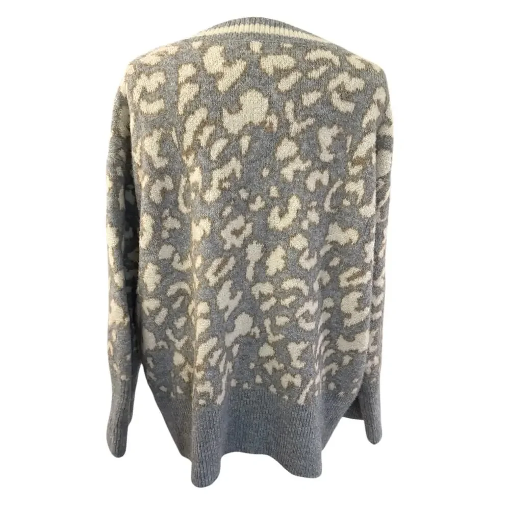 Anthropologie POL Oversized Animal Print Tunic Sweater Pullover Gray Large
